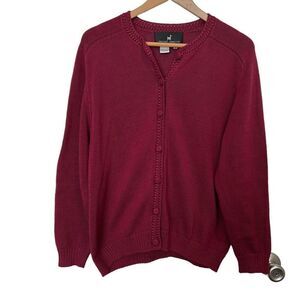 Peruvian Connection Maroon 100% Pima Cotton Cardigan Sweater Size L